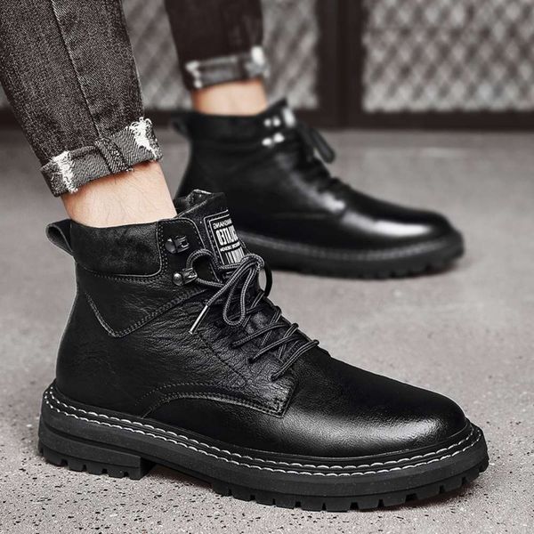 

martin winter plush warm high cotton locomotive snow leather british style tooling short boots men's shoes, White;red