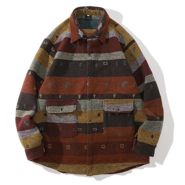 

men's casual shirts harajuku streetwear shirt color block patchwork long sleeve flannel thick button autumn hip hop vintage blouses fas, White;black