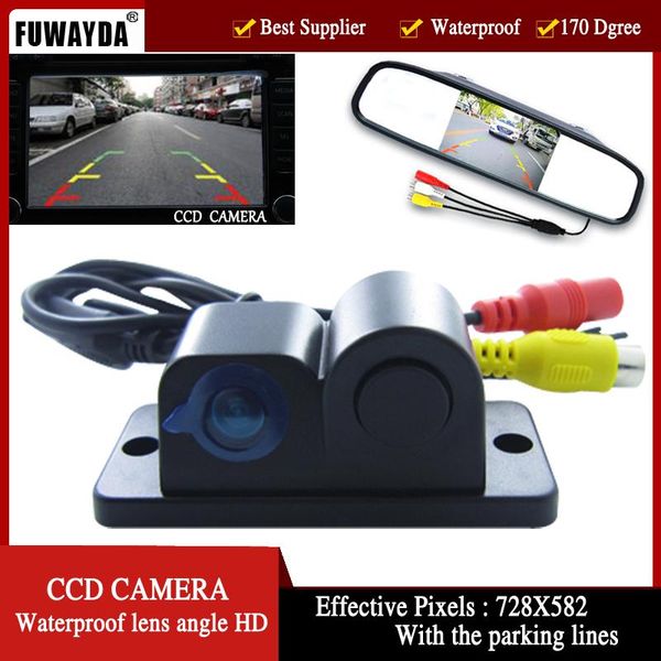 

car rear view cameras& parking sensors universal 2 in1 camera backup with sensor waterproof 4.3 inch tft lcd mirror foldable monitor