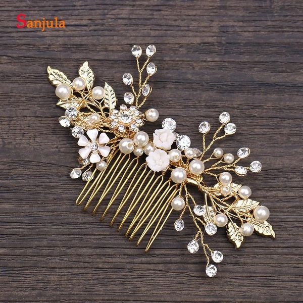 

hair clips & barrettes 2021 latest design gold leaves bridal headpieces with comb glitter crystal wedding decorations pearls t023, Golden;silver