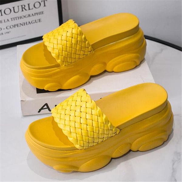 

slippers 9cm/3.5 inch height women's wedge slides fashion woman summer beach shoes outdoor thick bottom flat platform sandals, Black