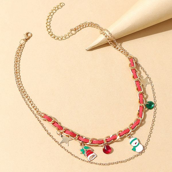 

5pcs/lot new design christmas series of creative all-match pendants popular snow doll bell double necklace alloy painting 145942, Silver