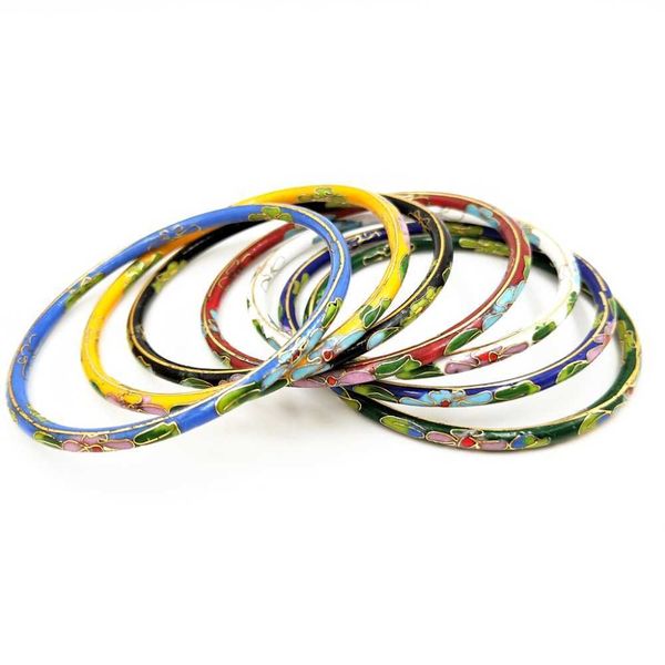 

lii ji 7pcs/lot chinese cloisonne enamel cuff hollow bracelet bangle casual style mothers gift drop shipping q0720, Black