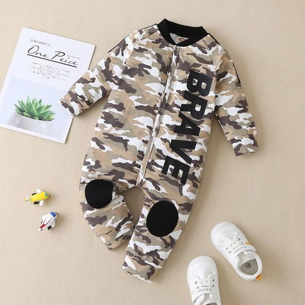 

jumpsuits spring fall baby boy clothes letter camouflage print long sleeve single breasted romper sport casual kids 0-18m, Blue