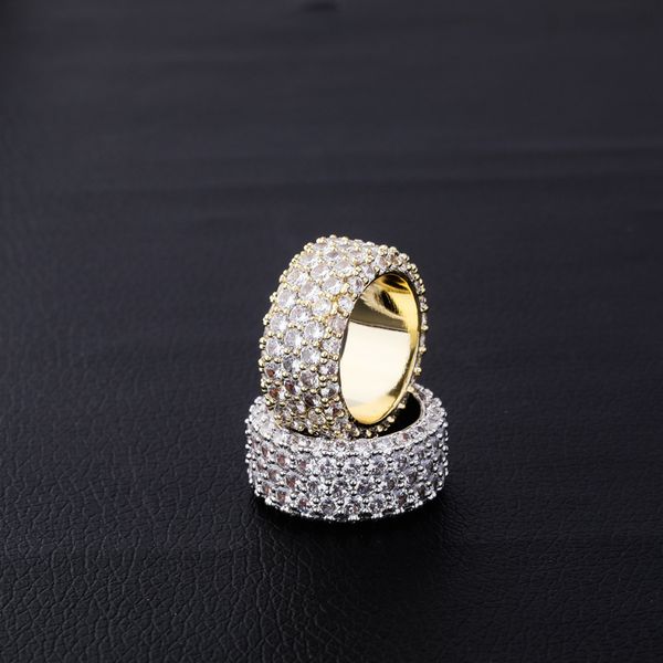 

hip hop 3 rows cz ring full bling iced out wedding rings micro pave zircon for men women, Silver