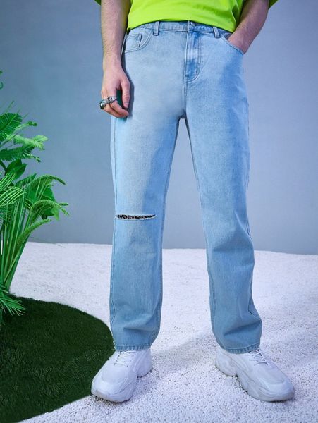 

men ripped straight leg jeans k8jt#, Blue
