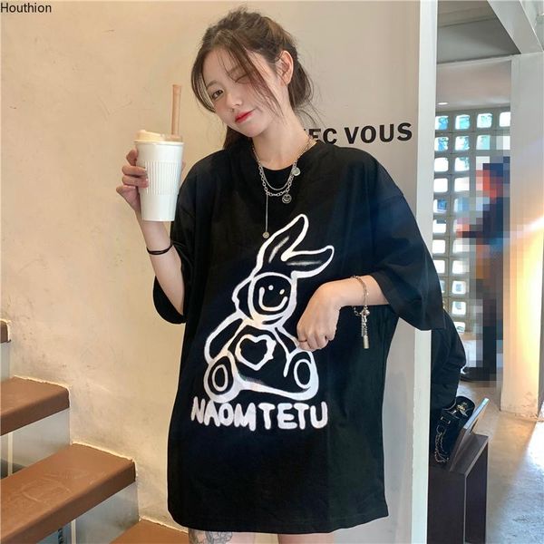 

women's t-shirt oversized crop letter pint loose plus size tshirt casual fashion cotton o-neck t-shirts houthion, White