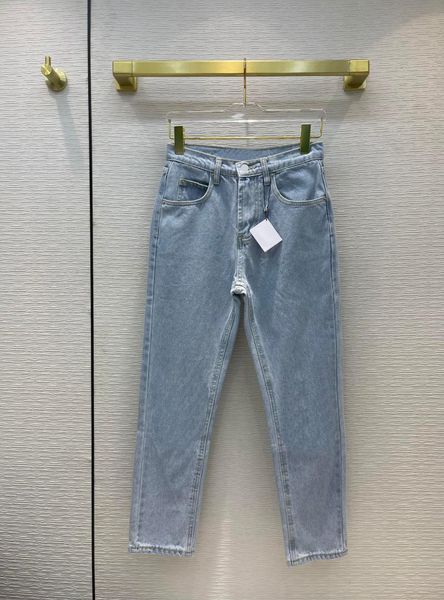 

women's jeans high-end brand light blue women exquisite embroidery straight denim pants 3d cut high waist autumn 2021
