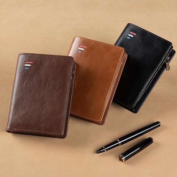

wallets men wallet with organizer coin bag 2021 small money purses genuine leather design dollar slim purse clip for man, Red;black
