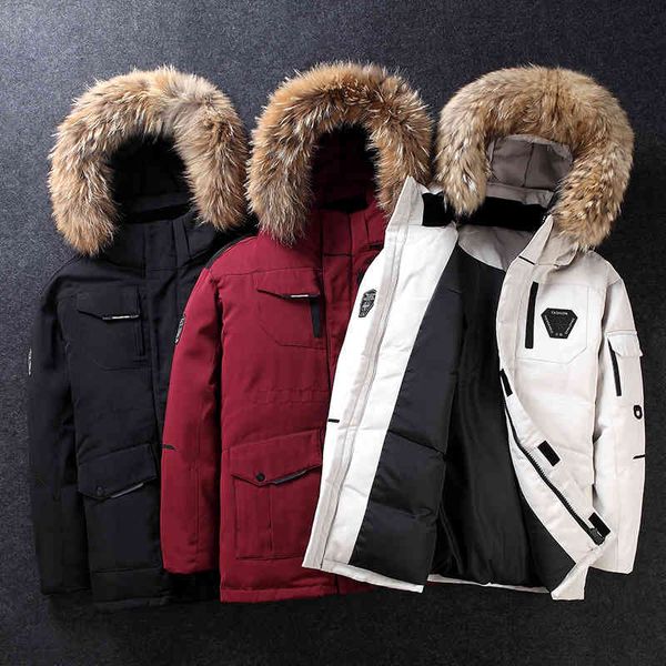 

2021 winter down et men fur hooded padded coat big pockets male solid color thick plus size parka outwear windbreaker warm, Black;white