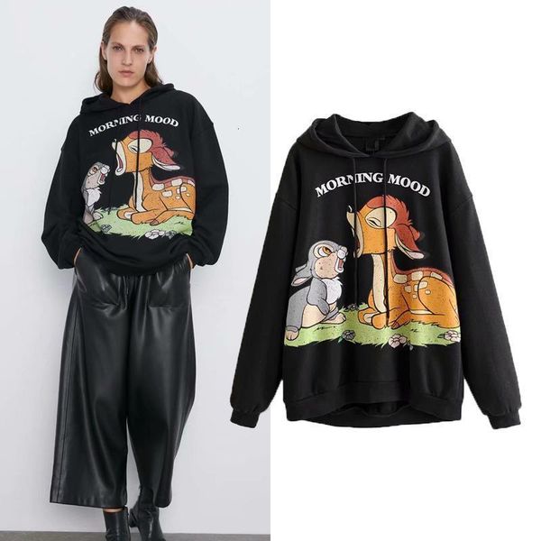 

autumn new black animal print plus size loose zaraing-style za women 2021 sheining vadiming women female hoodie sweatshirt