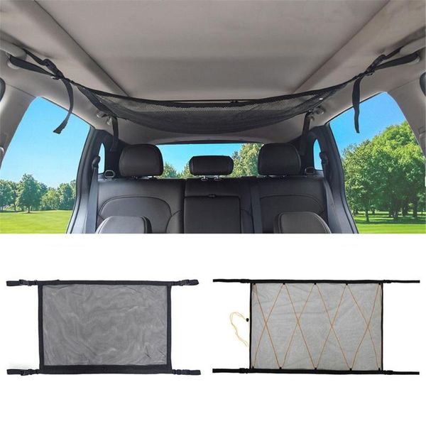 

car organizer portable ceiling storage net pocket roof interior cargo bag trunk breathable mesh zipper