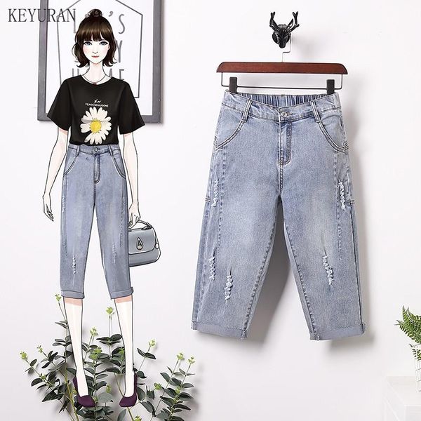 

women's jeans summer woman's 2021 women fashion casual calf-length denim pants boyfriend hole loose womens high waisted, Blue