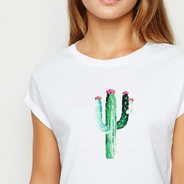 

new t shirt female leaves and cactus tshirt loose spring summer white popular easy matching ropa mujer o collar t shirts