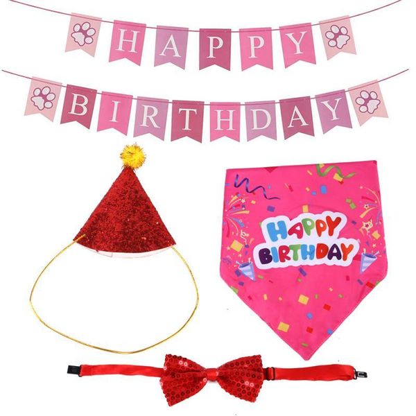 

dog apparel 3pcs/set pet caps with bowknot cat birthday costume sequin design headwear hat bow suit christmas party pets decoration