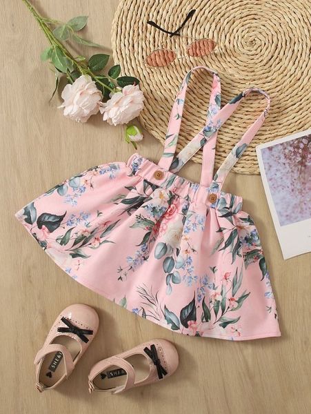 

baby floral print suspender dress she, Red;yellow