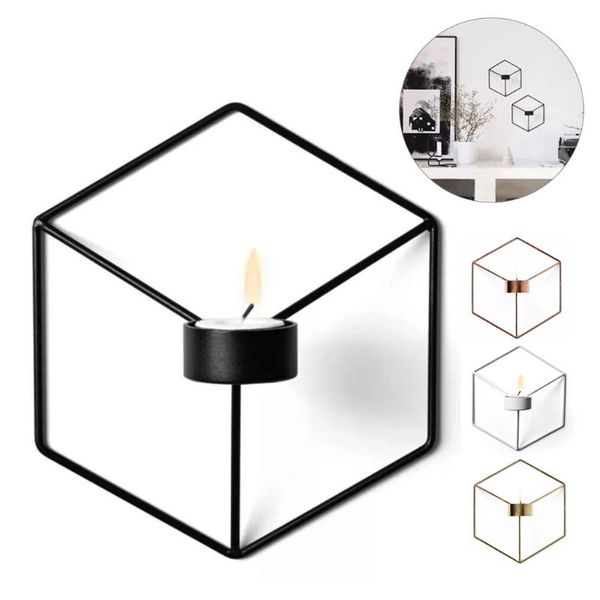 

nordic geometric candlestick metal iron crafts wall mounted candle holder tealight home ornaments for wedding party decor