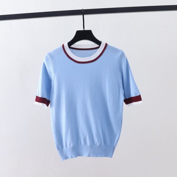 

t shirt 2021 summer korean round neck pullover short sleeve ice silk sweater women's thin slim bottomed top, White