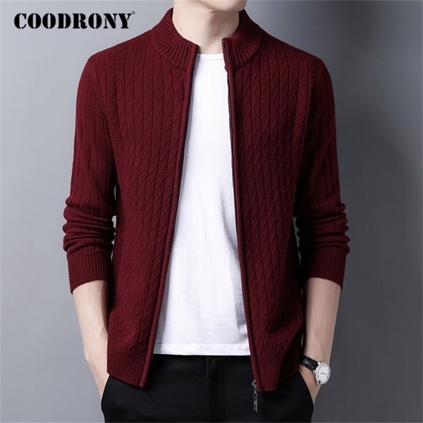 

coodrony brand sweater men 100% merino wool cardigan men clothing autumn winter thick warm sweatercoat c3011 201221, White;black