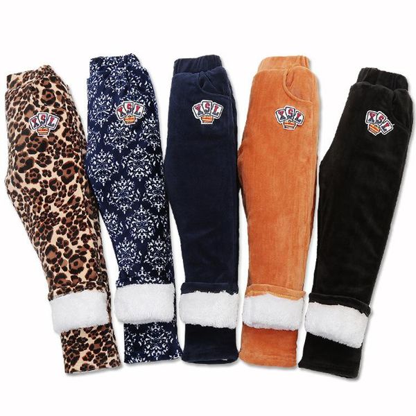 

trousers children winter pants girls plush velvet thickening kids boys wearing mid waist warm cotton legging pencil, Blue