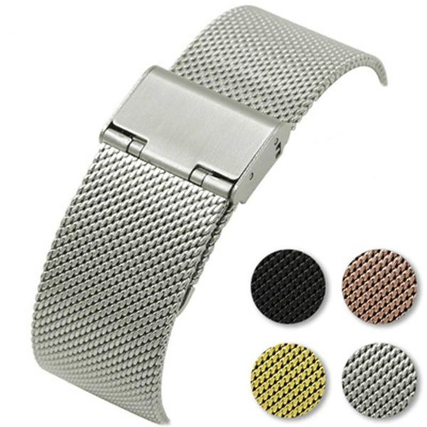 

watch bands 16mm 18mm 20mm 22 mm universal milanese band weaving strap stainless steel 304 belt, Black;brown