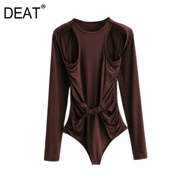 

[deat] spring autumn fashion jumpsuit round neck solid color long sleeve strapless personality women 13a437 210527, Black;white
