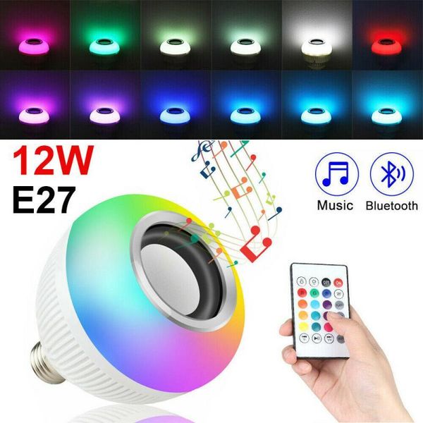 

smart automation modules 12w e27 rgb wireless bluetooth led light bulb remote control music audio speaker for home