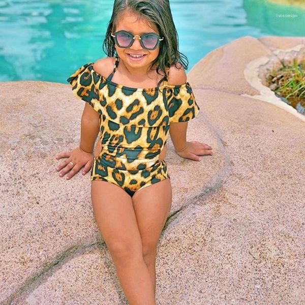 

toddler baby girls summer cute swimwear leopard print ruffle one-piece outdoor holiday party bathing suit off the shoulder1, Black