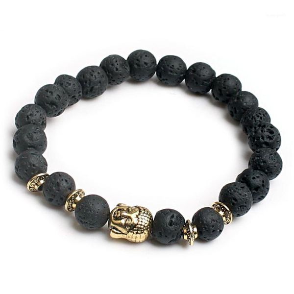 

charm bracelets fashion jewelry natural marble stone buddha head bracelet women pulseras hombre bracciali men's elastic bead1, Golden;silver