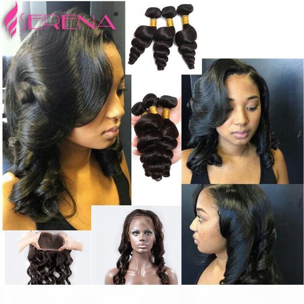 

7a ear to ear 360 lace frontal closure with bundles loose deep wave #1b brazilian virgin hair with 360 lace frontal closure, Black;brown