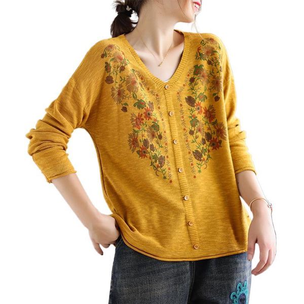 

women's sweaters fairynatural autumn spring ladies print design pullovers british style casual elegant jumpers button loose retro stree, White;black