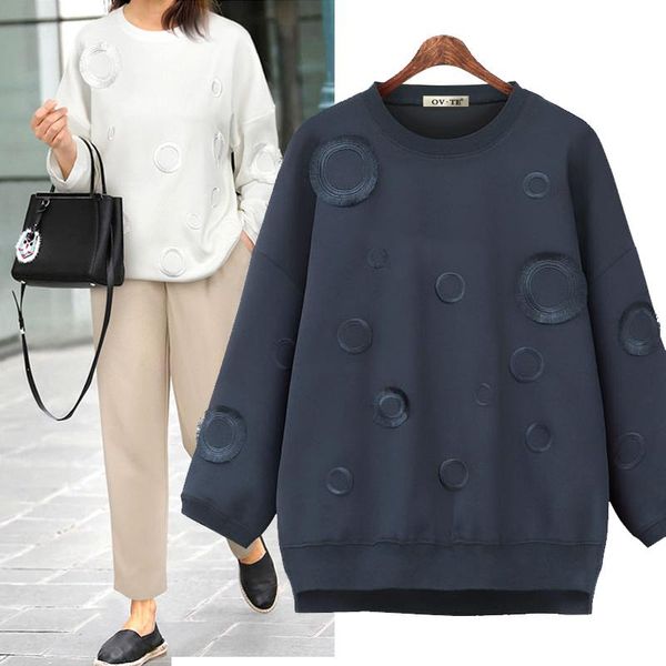 

women's hoodies & sweatshirts 2021spring cotton pullover loose embroidery long sleeve round neck women plus size, Black