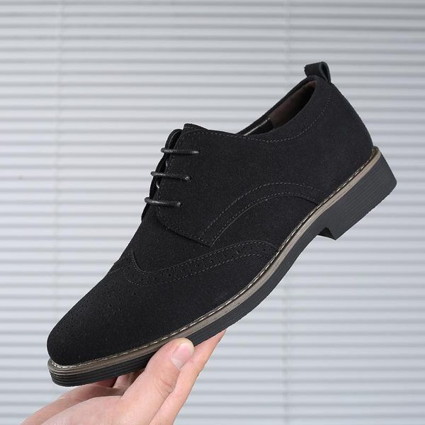 

dress shoes male suede leather classic brogue formal men wedding office business 2021, Black