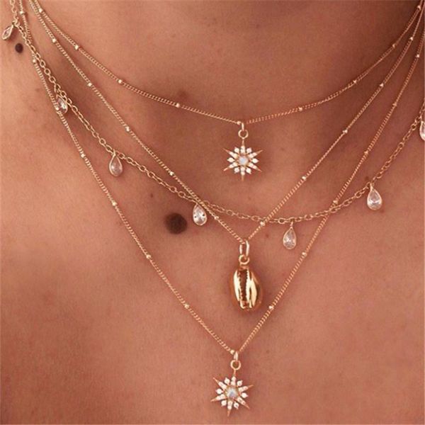 

pendant necklaces hi man micro inlaid zircon water drop star shell necklace women fashion exquisite birthday gift jewelry, Silver