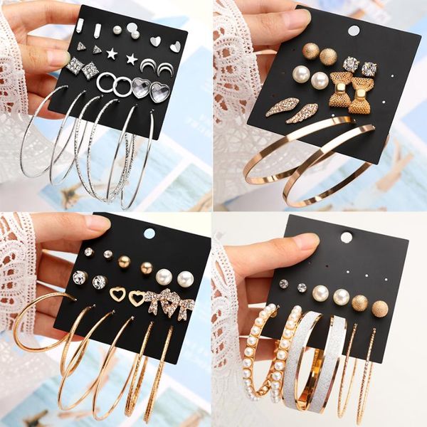 

dangle & chandelier bohemian big round hoop imitation pearl metal circle drop earring set with card for women vintage moon star fashion jewe, Silver