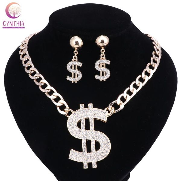 

earrings & necklace africa nigeria dubai wedding jewelry sets gold color dollar sign pendant charming women party set, Silver