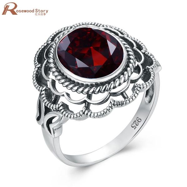 

cluster rings 925 sterling silver original handmade branch natural red garnet gemstones ring for women fine jewelry, Golden;silver