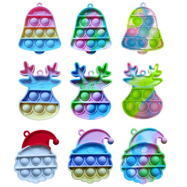 

sensory silicone christmas halloween fidget key chain rings push pops bubble puzzle keychain xmas tree bell elk pumpkin ghost shape fingerti