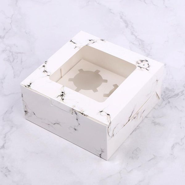 

10pcs marbling cupcake boxes with inserts windowed muffin holder dessert containers (2 cavities