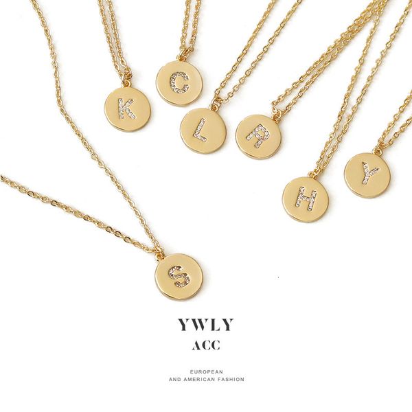 

26 english letter necklace women's round brand zircon clavicle chain sweater chain ywly, Silver