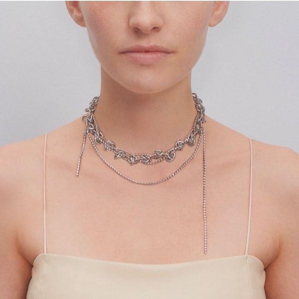 

timeless wonder glam zirconia knot chains choker necklace women jewelry punk ins trendy boho designer party gothic rare new 2387, Golden;silver