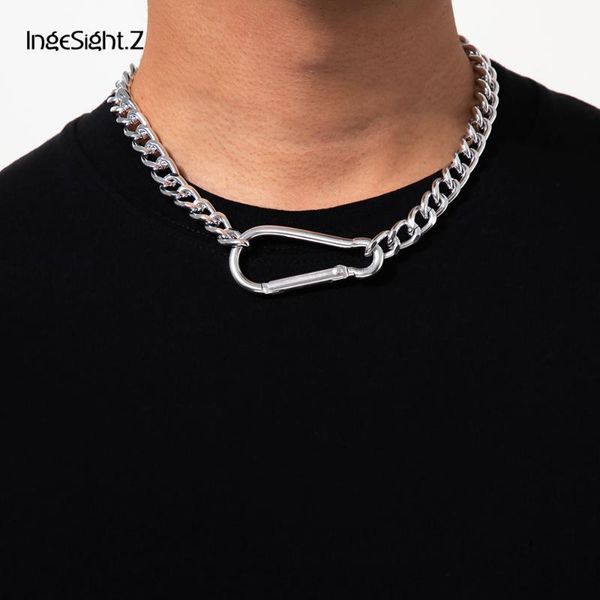 

chains ingesight.z simple minimalist thick curb miami aluminium chain choker necklace kpop big clasp short clavicle necklaces jewelry, Silver