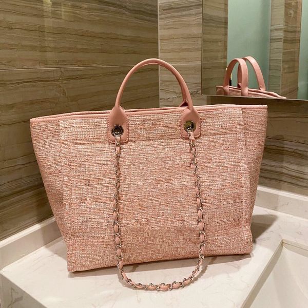 

women luxury handbags designer beach bag quality fashion knitting purse shoulder large tote with chain canvas shopping bags
