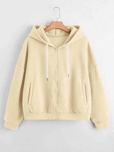 

plus zip-up drop shoulder pocket detail thermal lined hoodie 70mo#, Black