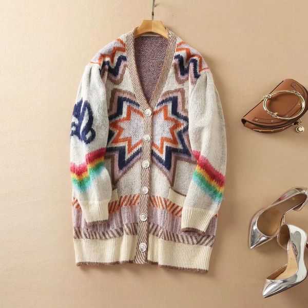 

1226 xl 2022 runway spring summer brand same style sweater long sleeve v neck striped blue apricot cardigan fashion womens clothes womens yi, White;black