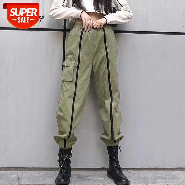 

weekeep elastic high waist patchwork zipper cargo pants baggy joggers sweatpants women streetwear fashion punk hip hop trousers #m81o, Black;white