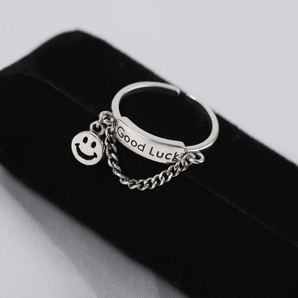 Мода Lucky Smile Barm с цепным кольцом из нержавеющей стали Удачи пальцев Кольца для женщин Мужские Ювелирные Изделия Подарок