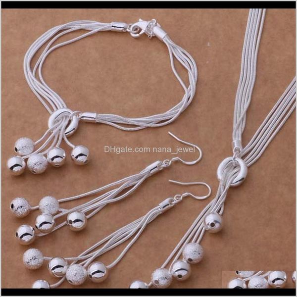 

women's fashion 925 silver plated beads drop earrings chain necklace bracelet jewelry set jewelry gift for love family 2wjxu 4tphg, Black