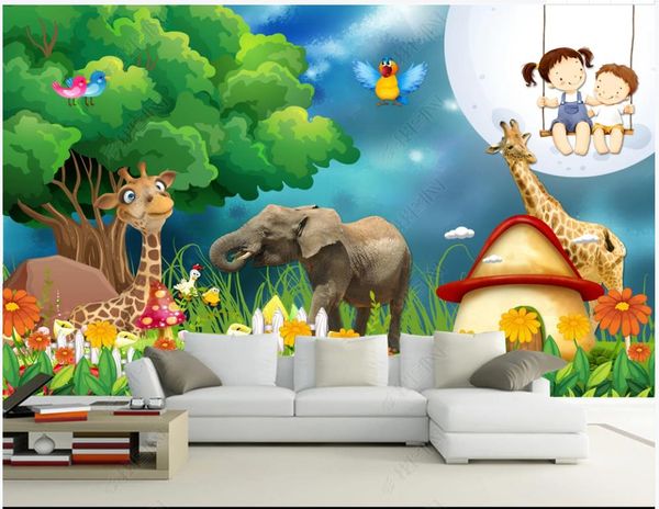 Papel de parede personalizado Murals 3d Murais Bela Floresta Animal Animal Children's Room Mural Wall Papers Home Decoração