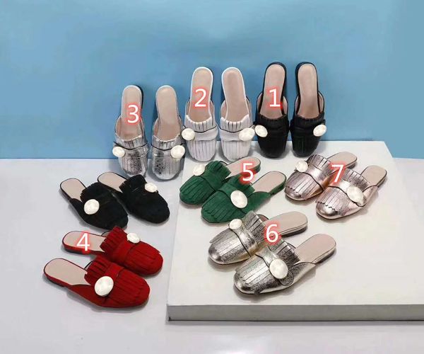 

womens fashion leather baotou tassel middle heel thick heel comfortable temperament buckle womens half slippers sandals, Black